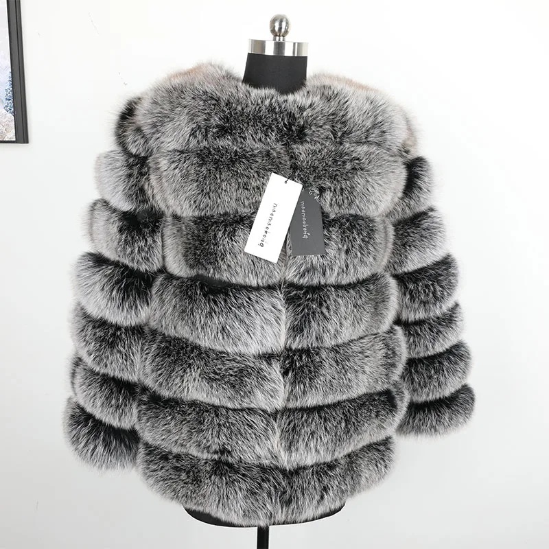 Maomaokong Women Winter Real Fox Fur Slim Vest Natural Fox Fur Jacket Coat Fashion Warm Natural Fur Park long Coat