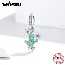 WOSTU, новинка, модный 925 пробы, Серебряный кафанус и Цветочный бисер, зеленый циркон, подходит для оригинального браслета, подвеска, подвески, сделай сам, ювелирное изделие, FNC121
