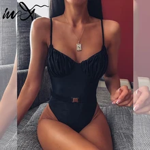 In-X Черный пуш-ап сдельный купальник женский плиссированный купальник Женская застежка для боди бикини высокая нога купальник летние купальные костюмы