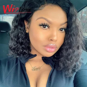 

Cheap short afro kinky curly wig for women 180 density indian human hair wigs with bangs black curly bob wig free shipping