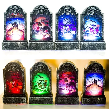 

1PC Halloween Light Decoration Tombstone Light Box Retro Gravestone LED Ornament Halloween Light Decoration Prop