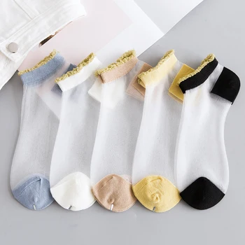 

Ultrathin lace socks women glass crystal sox ins transparent gauze thin summer calcetines skarpetki damskie harajuku meias