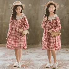 Платье для девочек, весеннее клетчатое платье с длинными рукавами для девочек-подростков, детская элегантная одежда принцессы для детей 4, 5, 6, 7, 8, 9, 10, 11, 12, 13, 14, 15 лет