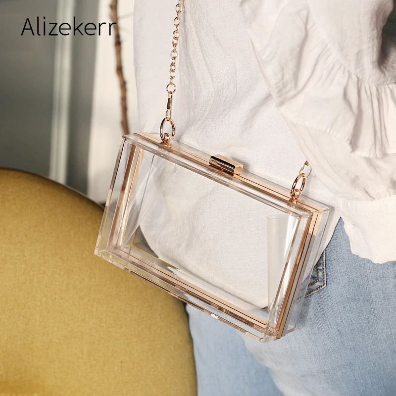 Acrylic Box Chain Shoulder Bag  Mini Women Acrylic Clutch Bag - Handbag  Women Party - Aliexpress