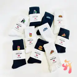 Human Made Cartoon Panda Hamburger Pizza Embroidery Long Socks Cotton Men Women Towel Bottom Tube Sports Socks