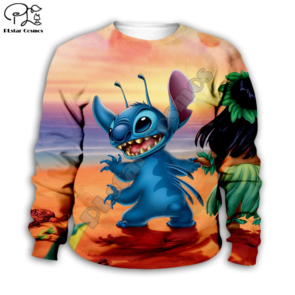 Детская одежда Lilo Stitch 3D Толстовка с капюшоном для маленьких мальчиков и девочек; Пляжный пуловер с принтом; свитер с длинными рукавами с героями мультфильмов; уличная одежда; костюм 2