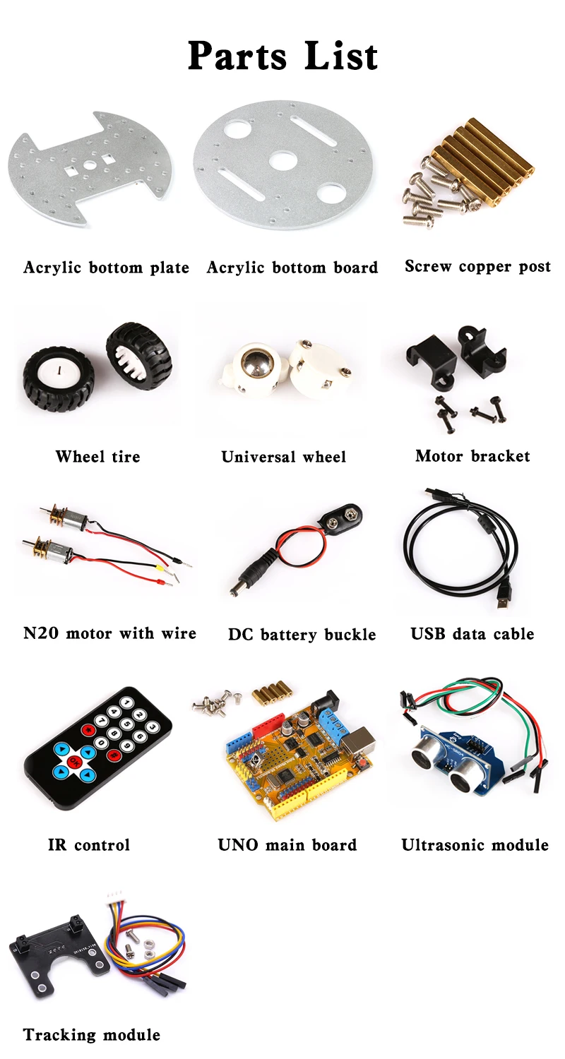 Faça Você Mesmo para Motor Arduino Uno r3 N20 Chassi de Alumínio Controle ir Ultra-sônico Evita Obstáculo Rastreamento Robô 2wd-kit Acessórios p/ quadro de demonstração - Imagem 4