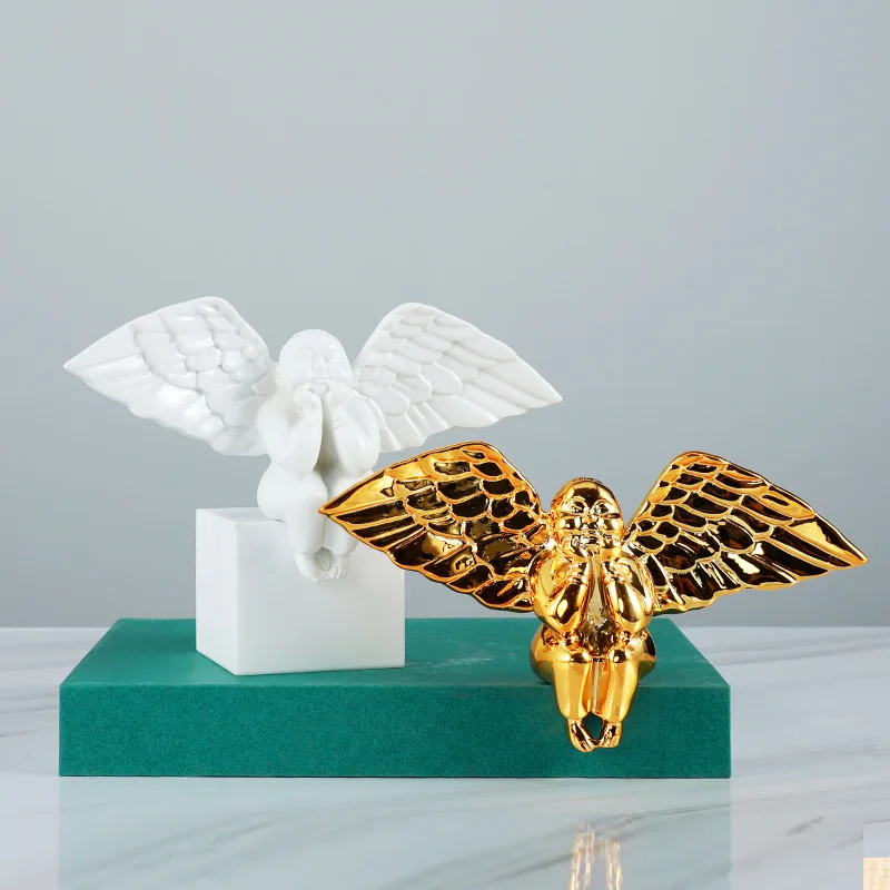 

Luxury decoration stone decoration Nordic creative home office wine cabinet children's room fat angel marble craft decoration