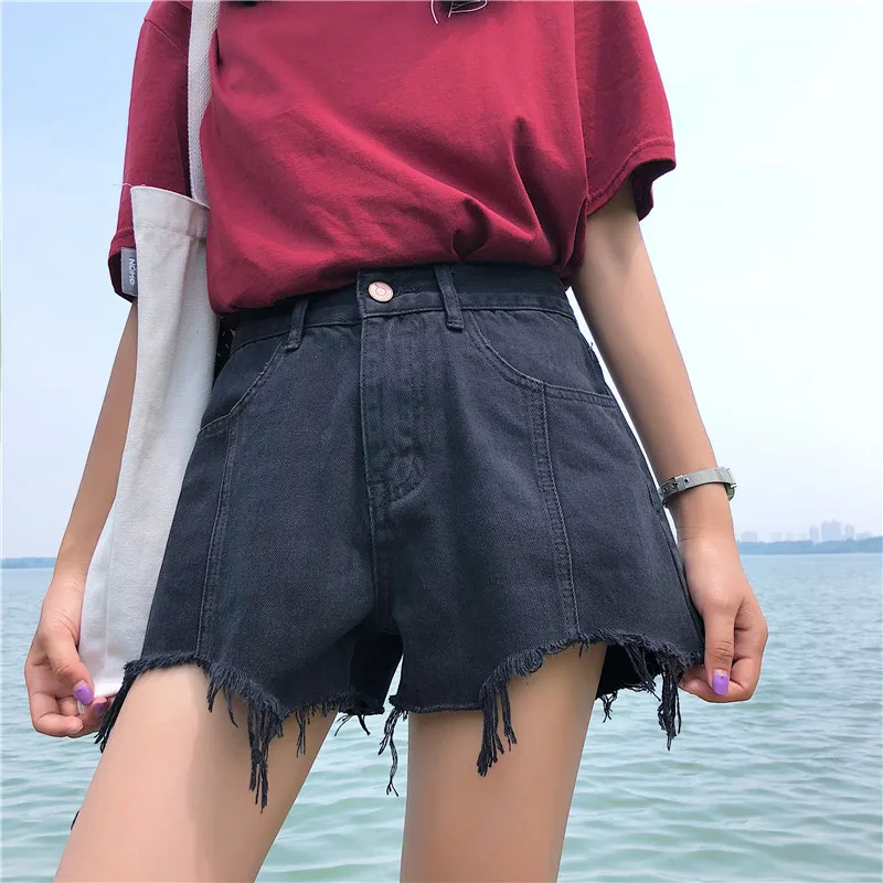 

2020 Japanese Style Womens Chic Thin Pockets Zipper Fly Loose Solid All-Match Trendy High Waist Shorts Women Denim Hot Pants
