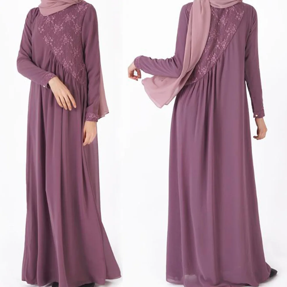 Abaya Dress Плюс Размеры Абая, для мусульман платье исламский, арабский Абаи s платье с длинными рукавами в стиле пэчворк с кружевом из Пакистана Дубай мусульманские платья для Для женщин - Цвет: Abaya Dress