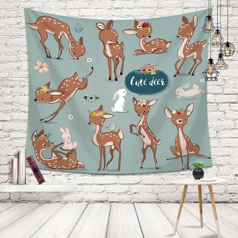 

Cartoon Animal Tapestry Deer Printed Wall Hanging for Living Room Cute Home Wall Decoration Home Decor Unique Wall Tapestry