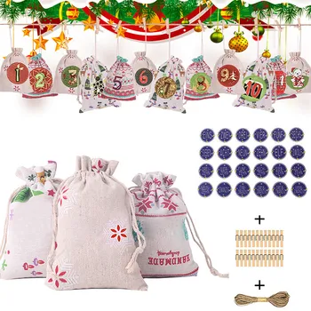 

Christmas Pattern Candy Bag 1-24 Advent Calendar Bundle Cotton Linen Gift Bag Home Furnishings Increase Festive Atmosphere