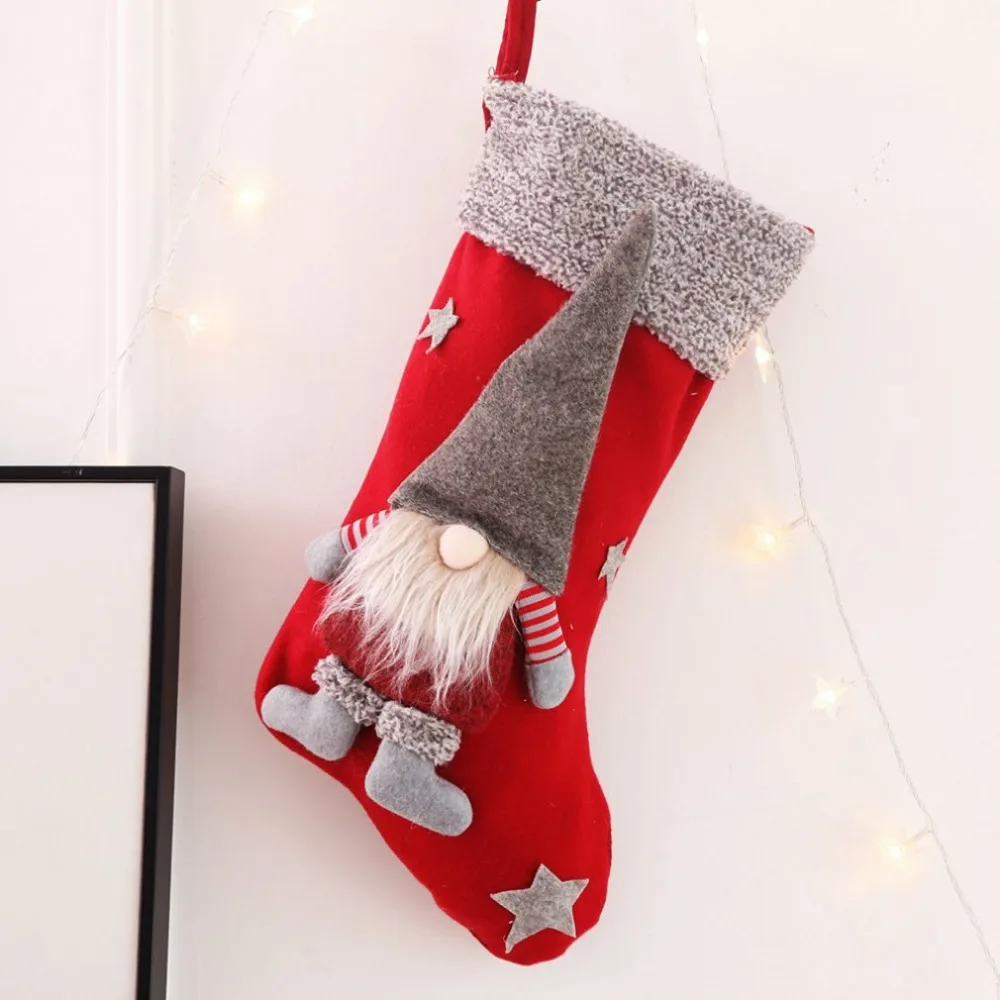 Большие рождественские чулки, подарки, тканевые носки Санта-Клауса, Рождественский милый мешок для подарков, каминная елка, Рождественское украшение