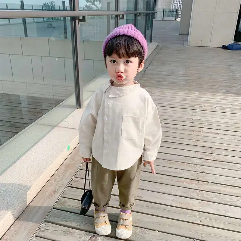 Children'S Boys' Shirts Spring And Autumn New Children'S Long-Sleeved Shirt Baby Autumn Tops