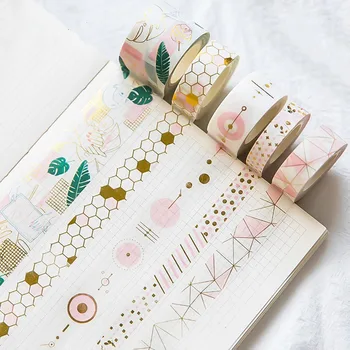 

1Pcs 10/15/20/30mm*5m Pink Gold Foil Washi Tape Set Diy Decorative Scrapbooking Sticker Planner Masking Adhesive Tape Label