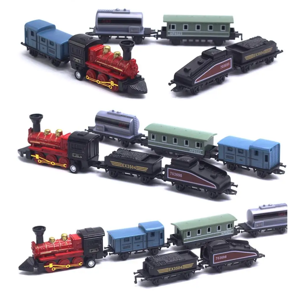 6 in 1 Diecast Steam Train Locomotive Carriage Pull Back Model Education Toy steam powered train model 1 22 copper material train model toy steam powered locomotive head toy