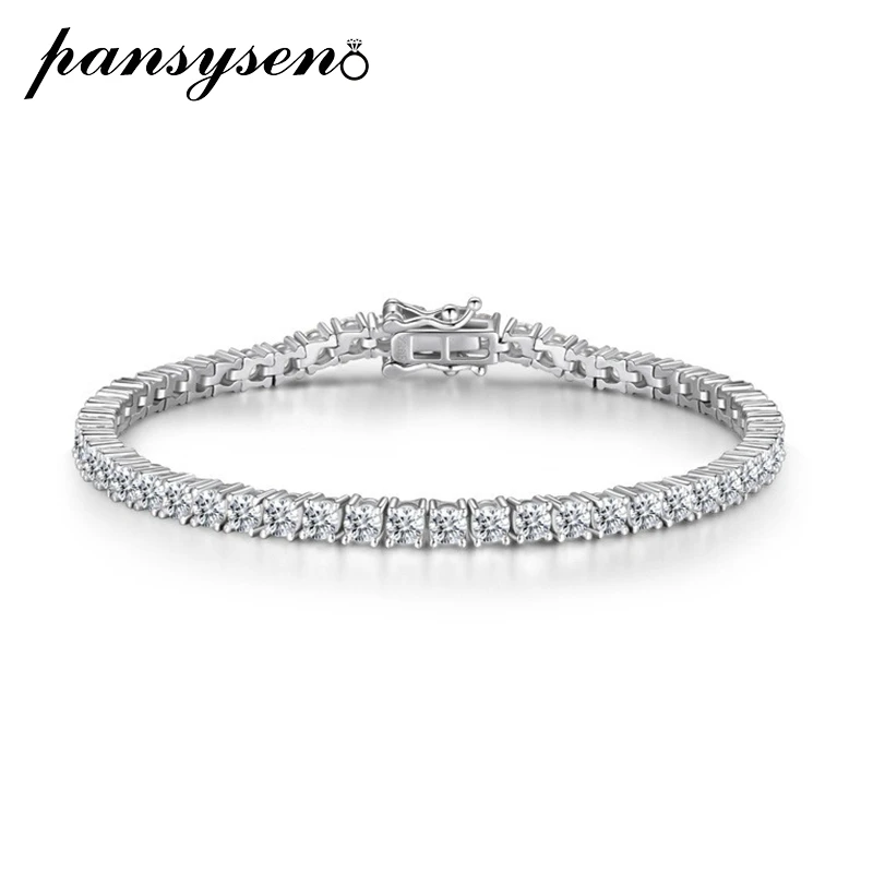 

PANSYSEN 3MM Round Cut Charm Bracelets 925 Sterling Silver Created Moissanite Diamond Tennis Bracelet Fine Jewelry Drop Shipping