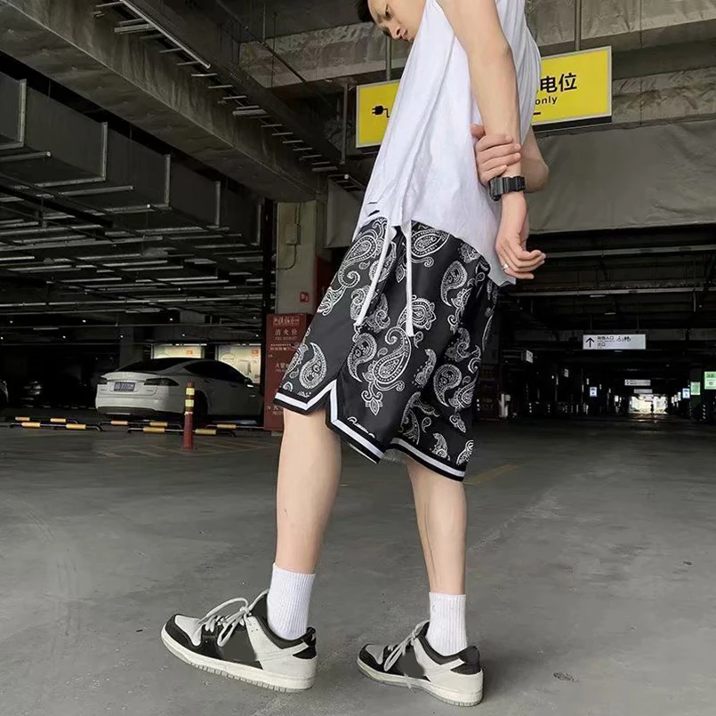HipHop Shorts Men Bandana Oversized Loose Drawstring Summer Short Man Hip Hop Straight Casual Beach Short Pants 2023