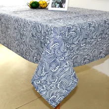

Linen Washable Tablecloth With Tassel Wrinkle Free Outdoor & Indoor Dining Table Cover Blue