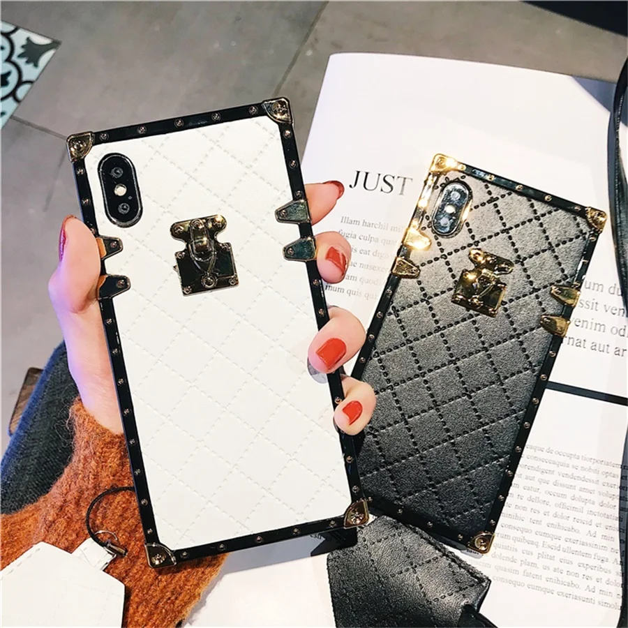 Роскошный квадратный чехол в клетку для iphone X, Модный чехол для телефона из искусственной кожи для iphone 6, 6s, 7, 8 plus, сумка с ремешком