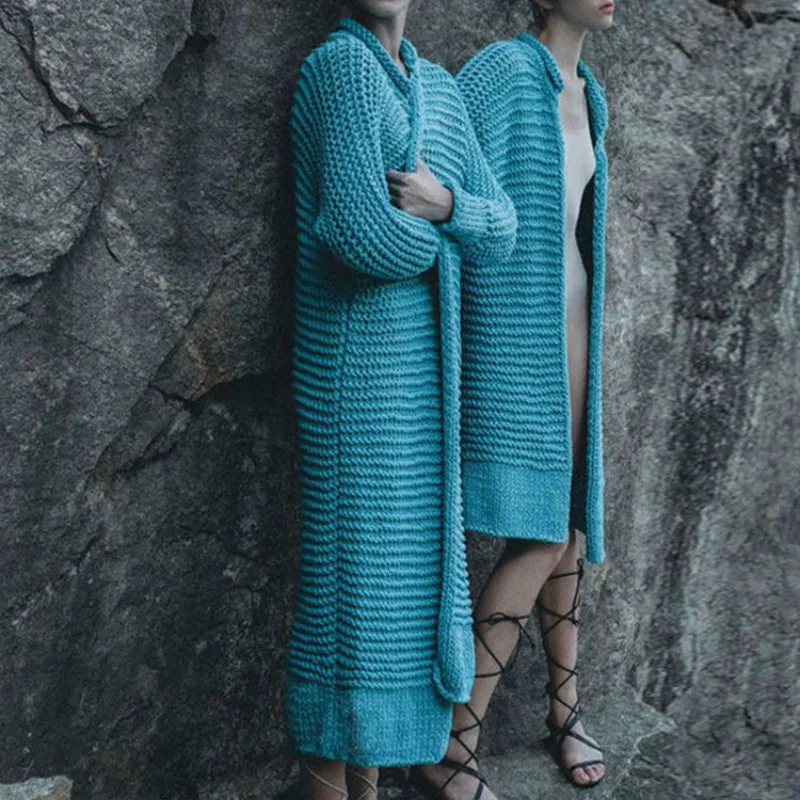 Blue Peacock Knit Women Tops Cardigans Autumn Winter Sweaters Cardigan Knitted Loose Long Coat Plus Size Sweater LB001