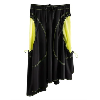 

WOMENGAGA 2020 Summer New High Waist Irregular Skirt Elastic Waist Drawstring Printed Loose Pleated Streetwear Girl Female A932