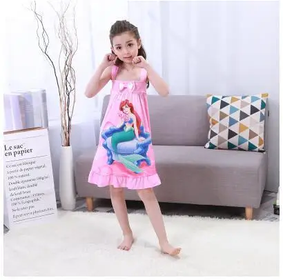 D mei ren yu fen girl nightdress Baby Pajamas Cotton Princess Nightgown Kids Home dress Summer Dresses big Girl Sleepwear Kids Nightgown - Цвет: D mei ren yu fen