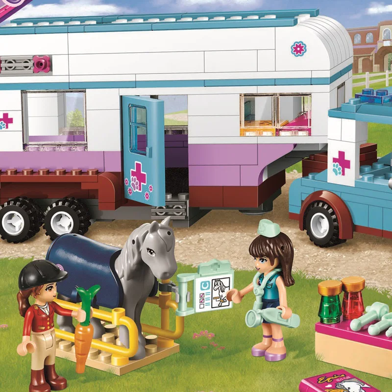 Najtaniej 10561 Friends Series Horse Vet przyczepa samochodowa Model klocki budowlane kompatybilne z Legoinglys Friends 41125 na prezenty