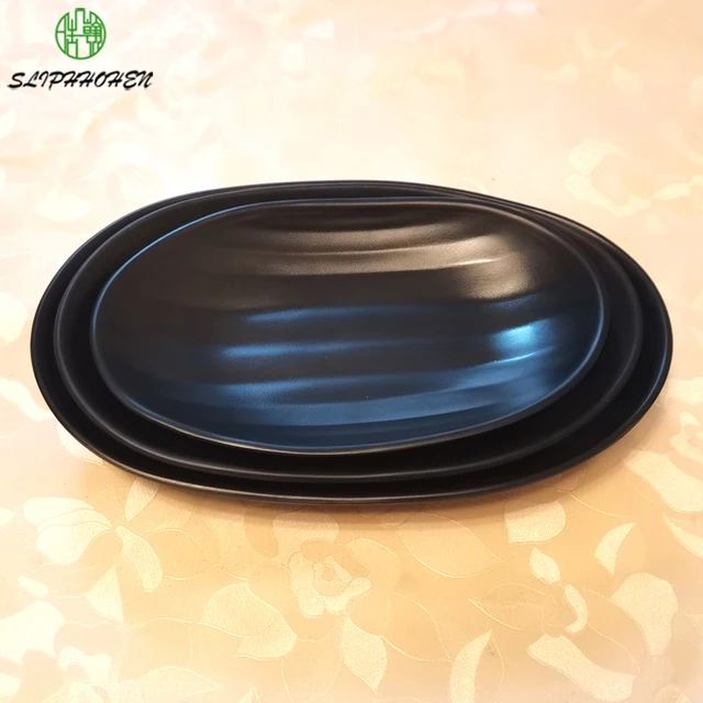 $US $56.57 Dining Room Dinnerware Dinner Plate Black Frost Oval Dish A5 Melamine Tableware Imitation Porcelain Rectangle Ware