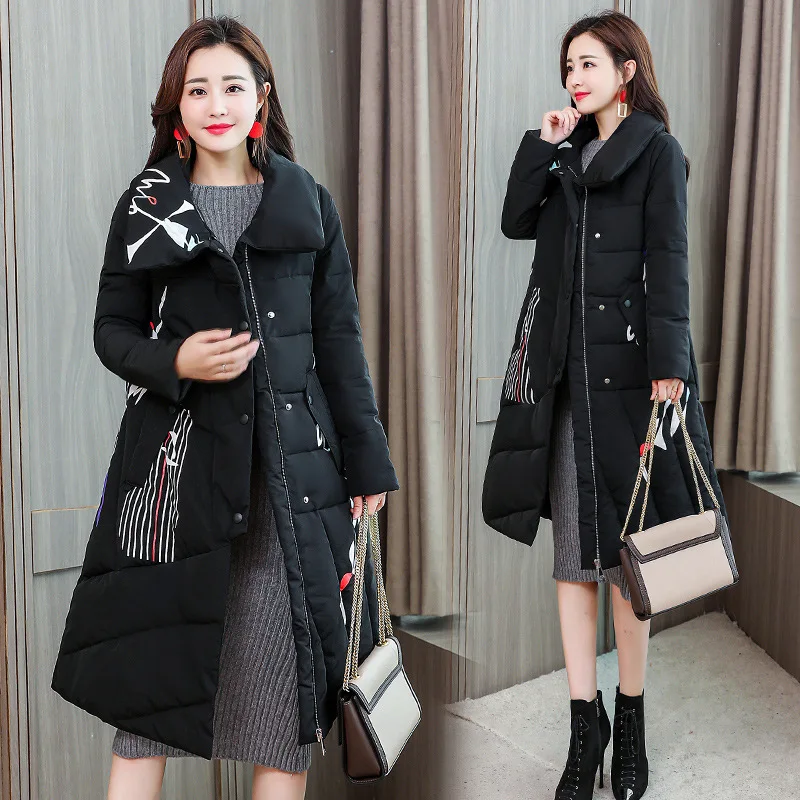 

2018 Winter Cotton Dress Mid-length Fashion Simple Warm Slim Fit Thick