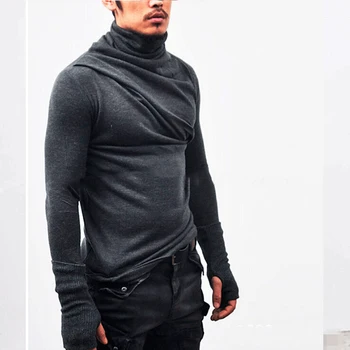 

Large size slim bottoming shirt hand in hand spring and summer high collar long sleeve men's suit t-shirt men's coat personalize
