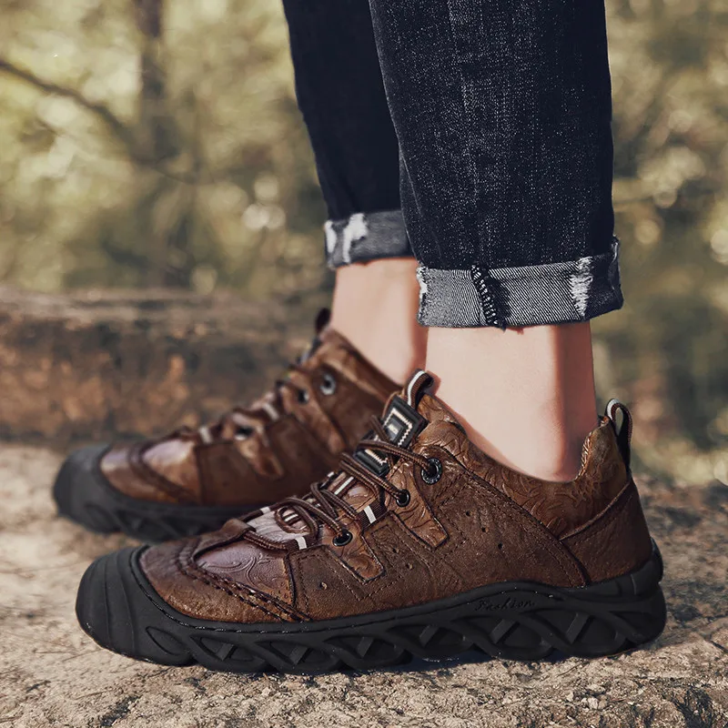 Outdoors Shoes Men Genuine Leather Soft Rubber Tactical Hunting Boots Breathable Mountain Hiking Men's Sneakers