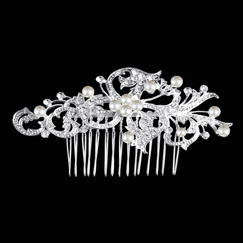 Crystal Bridal Flower Headpiece Rhinestone Hair Slide Pearls Wedding Hair Comb for Women Bridesmaid Jewelry Accessories