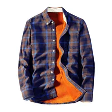 Мужская рубашка осень и зима отложной воротник однобортная клетчатая рубашка с длинным рукавом плюс бархат утолщенный Мужской Топ Блузка
