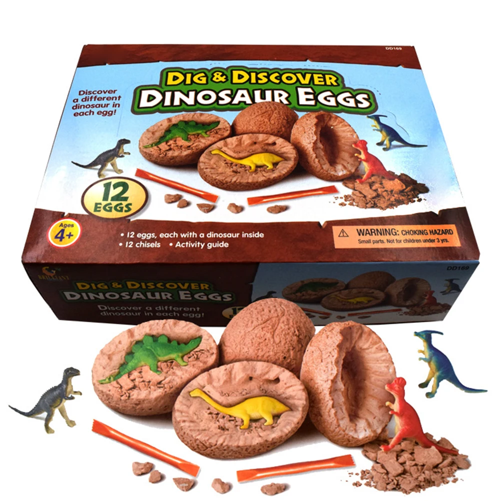 12pcs Kids Dinosaur Egg Toy Digging Dino Eggs Dig Kit Dinosaur Figures Excavation Set
