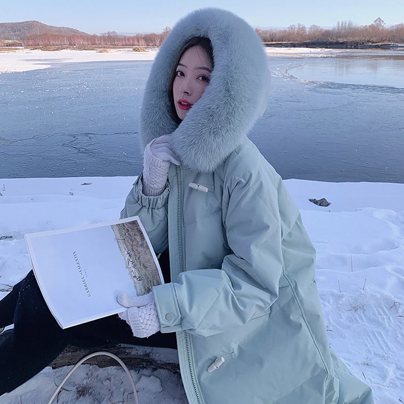 2021 new long winter jacket women's warmth and thick down down cotton big fur collar parka coat women Korean casual loose jacket