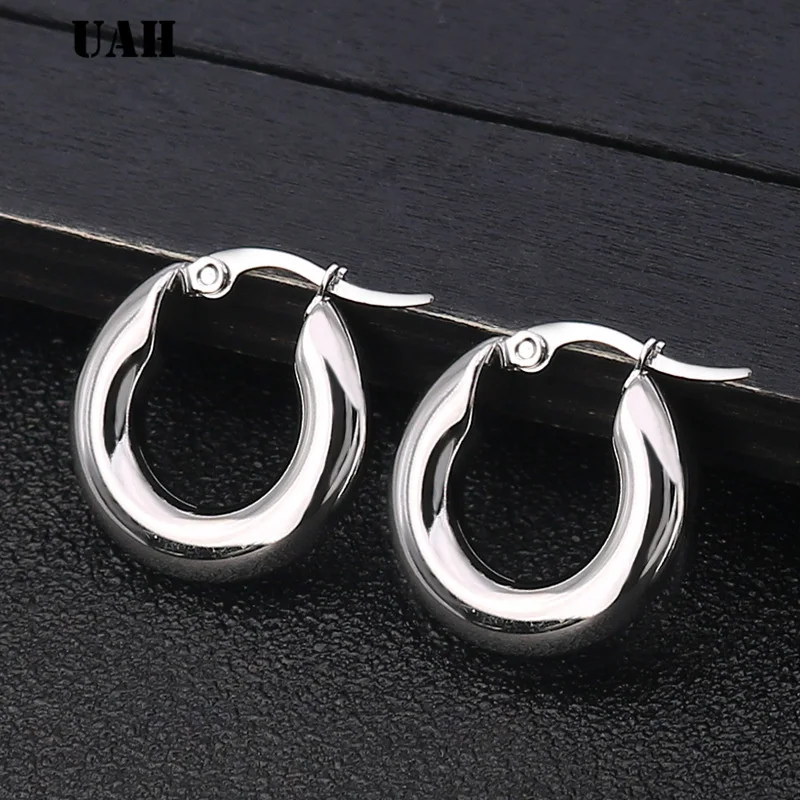 UAH Two-color Gold color Women Gift Sale Fashion Jewelry Stainless Steel Wives Round Fancy Hoop Earrings