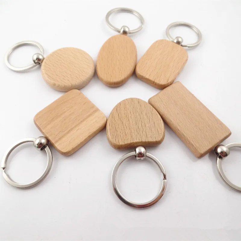 Пустые круглые прямоугольные деревянные Брелоки DIY рекламные брелоки
