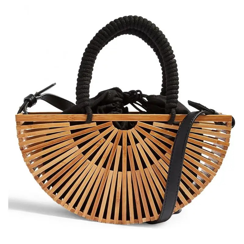 Богемная летняя винтажная открытая деревянная бамбуковая сумочка из ротанга, соломенная плетеная Женская пляжная сумка для отдыха BA32