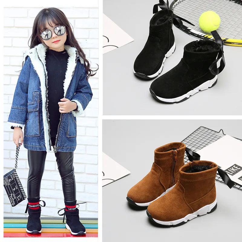 

2019 winter children's casual boots girls shoes warm leather boots in the tube Korean version of the snow boots children's shoes
