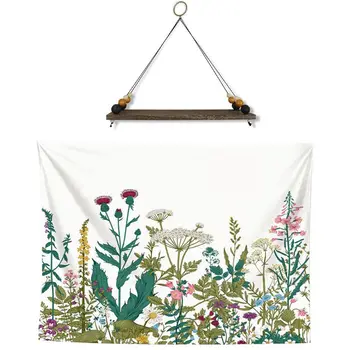 

Floating Shelves with String Nordic Beads Board Wall Hanging Storage Shelf with Colorful Floral Tapestry