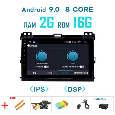 Carplay 1280*720P Android 9,0 4G 64G gps радио для Toyota LAND CRUISER Prado 120 Lexus GX470 Навигация ips экран стерео без DVD - Цвет: 2G 16G DSP canbus
