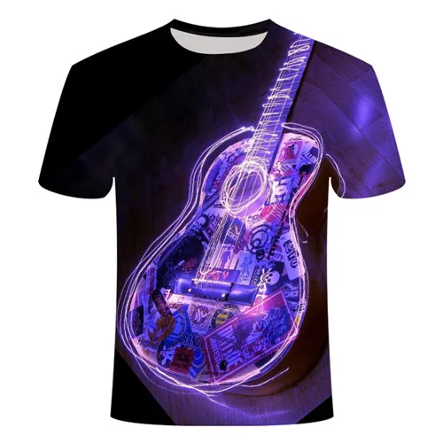 Синяя футболка с 3D принтом пламени, Мужская футболка с принтом рок-гитары, летняя футболка с надписью Happy Best Music Festival, топ, футболка, Размер 6XL