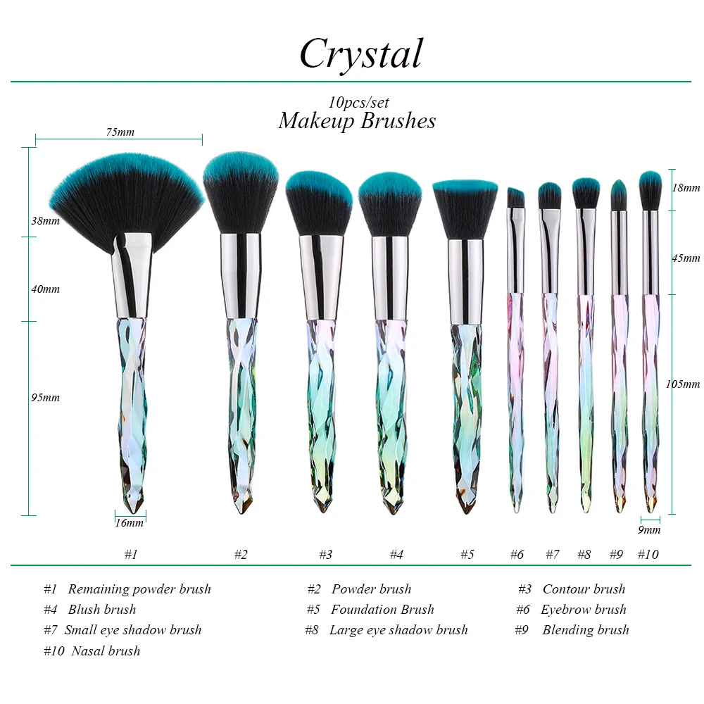 10Pcs Crystal Makeup Brushes Set Powder Foundation Fan Brush Eye Shadow Eyebrow Professional Blush Makeup Brush 4