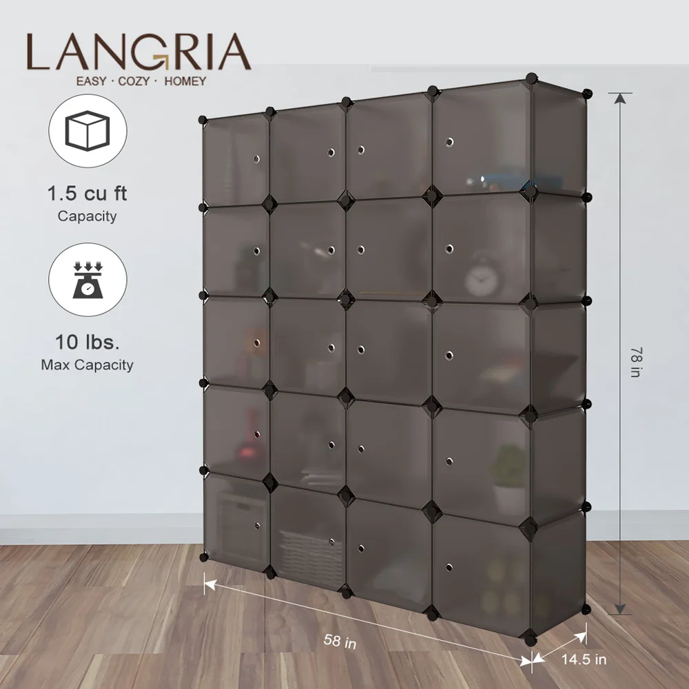

LANGRIA 20 Cube Closet Organizer Stackable Plastic Cube Storage Wardrobe Multifunctional Modular Closet Cabinet with Hanging Rod