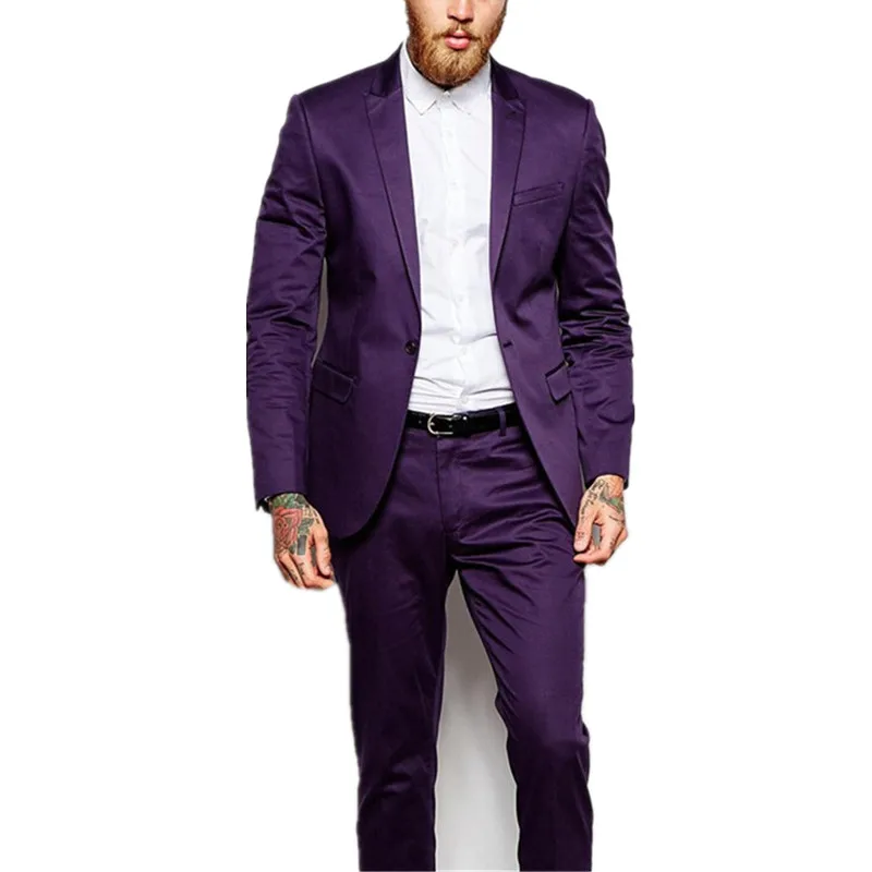 

Mens suiTS Purple Mens Suits Slim Fit 2 Piece Sets Jacket Pants Formal Party Best Man Suits Groom Wedding Tuxedos terno masculin