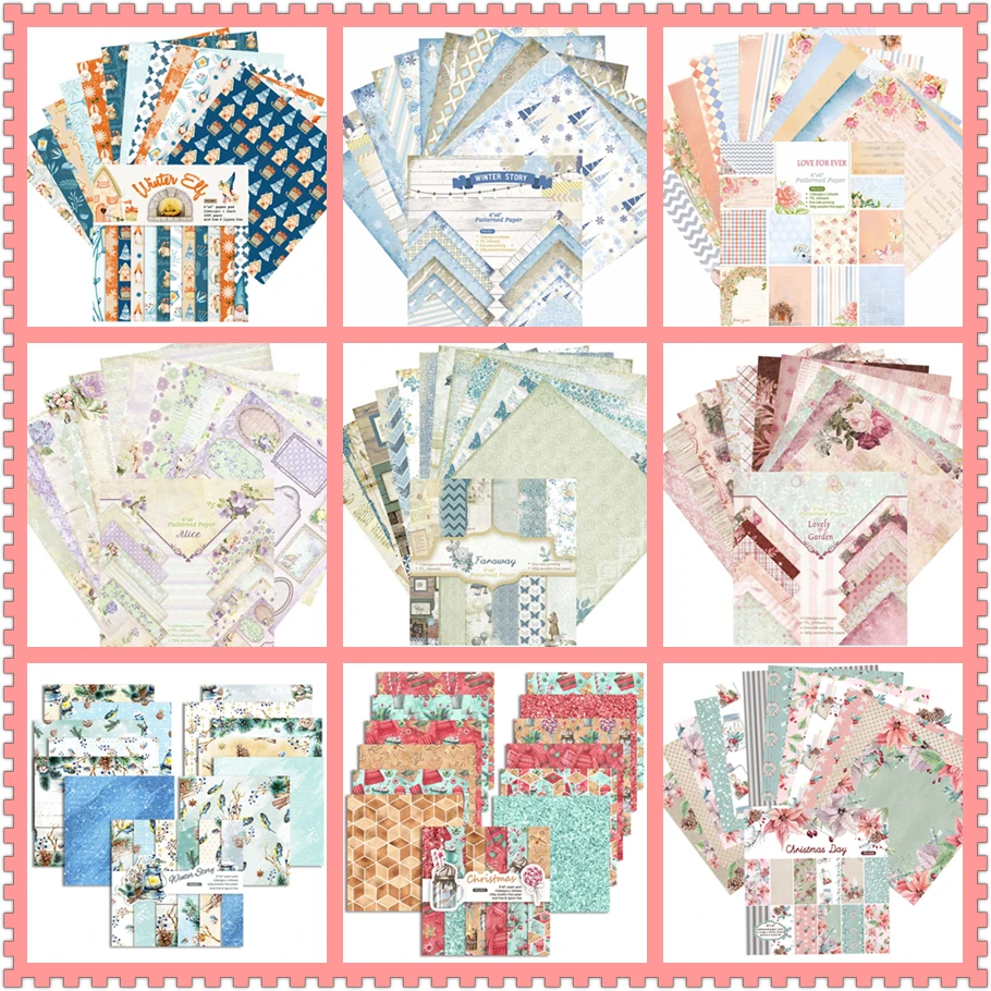 

Hot-selling 10 Sets Beautiful Background Papers 12 Patternsx2 Sheets/ Set=24 Sheets / Set Size 6x6inch-15.2x15.2cm Pattern Pad