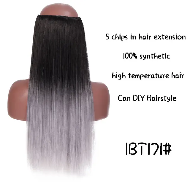 SHANGKE Synthetic 24-Inch Straight Clip in Hair Extensions Heat Resistant Wavy Hairpiece High Temperature Fiber False Hair 7245A-1BT171