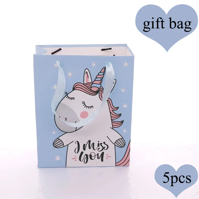 Бумажный подарочный пакет с единорогом на день рождения, вечерние подарочные упаковочные бумажные пакеты с единорогом, коробка для конфет с попкорном для детского дня рождения - Цвет: gift bag5pcs