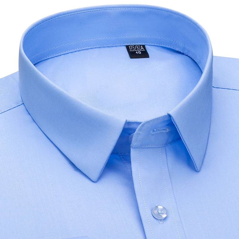 Bamboo Fiber Men Shirt Long Sleeve Luxury Solid Stretch Comfort Soft Square Collar Brand Formal Slim Fit Non Iron Smooth Camisa